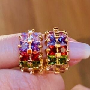 Earrings gold multi color crystal hoop earrings